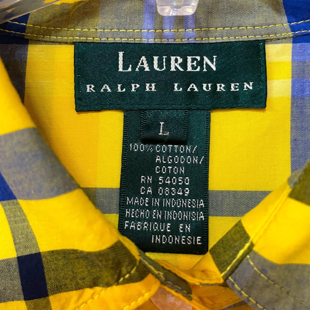 Lauren Ralph Lauren Yellow Blue Plaid Button Down Shirt Sz L - Picture 3 of 6